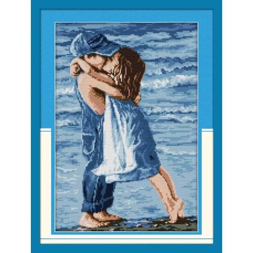 Joy Sunday Lovers On Seaside Cross Stitch Kit DMC Print on Canvas 14CT Counted Chinese Cross Stitch Set Home Decor Send Gift