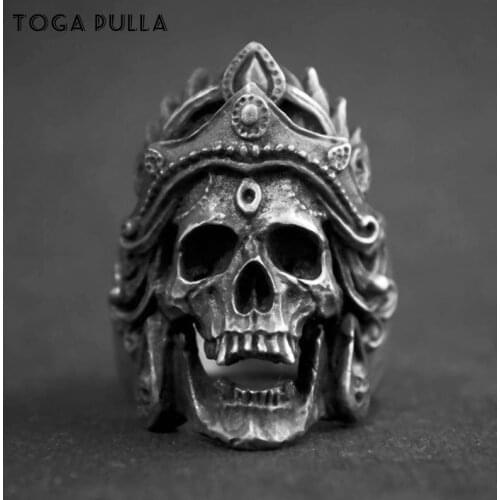 Cool Santa Muerte Death Skull Ring Unique Mens Stainless Steel Punk Rock Biker Rings Gothic Style Jewelry Gift for Him Size 7-14