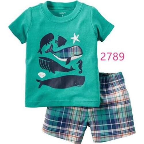 Green Whale Baby Pajamas Set Children Outfits Cotton Boy 2pcs Clothing Suit Sea Animal Tee Short Pants Toddler Pyjamas 0-2 Years