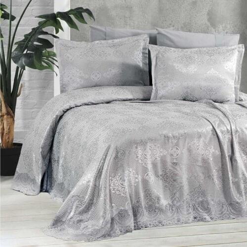 Double Bed Cover Set Ruched Cotton Fabric Jacquard 240*250cm - Y1