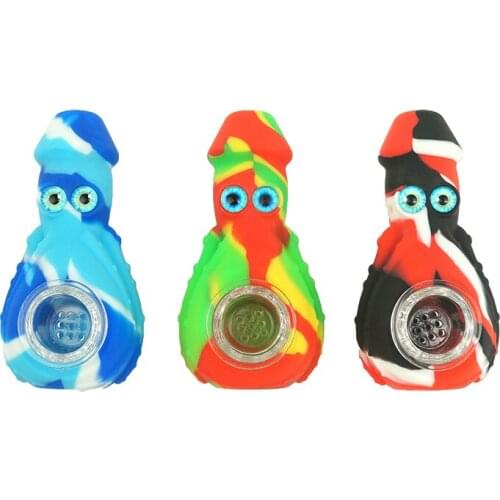 Creative Funny octopus wholesale silicone Smoking Pipe with glass bowl unbreakable tobacco Hand weeding Pipes for smoking