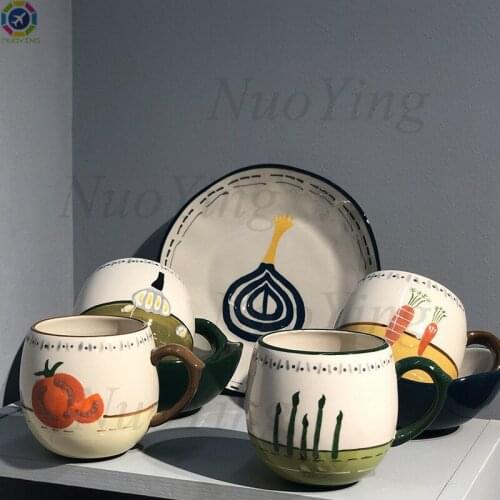 Cute Ceramic Hand-painted Coffee Milk Mug Large Capacity Salad Bowl Office Home Water Cup Tea Cup Couple Gift