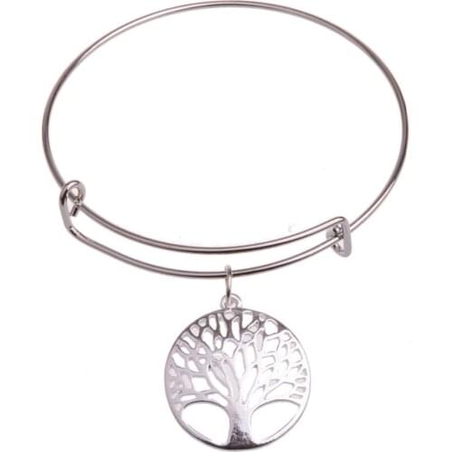 Fashion Hollow Tree Of Life Silver Plated Plant Pendant Bracelet Bangle For Women Jewelry Alloy Bangles Gift Xmas Party Hot Sale