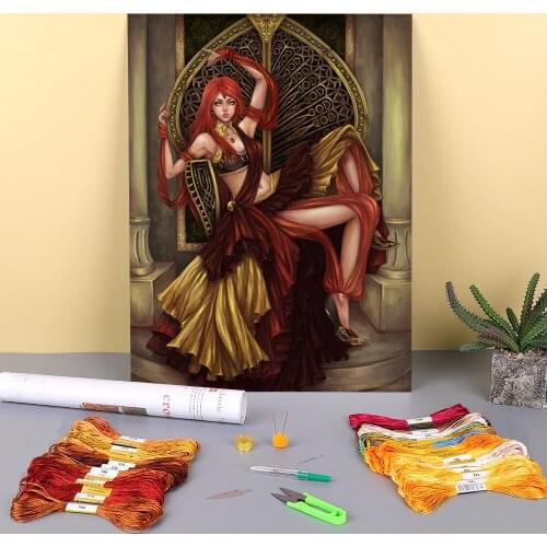 Cartoon Girl Woman Printed Fabric 11CT Cross-Stitch DIY Embroidery Set DMC Threads Hobby Needlework Knitting Painting Decor