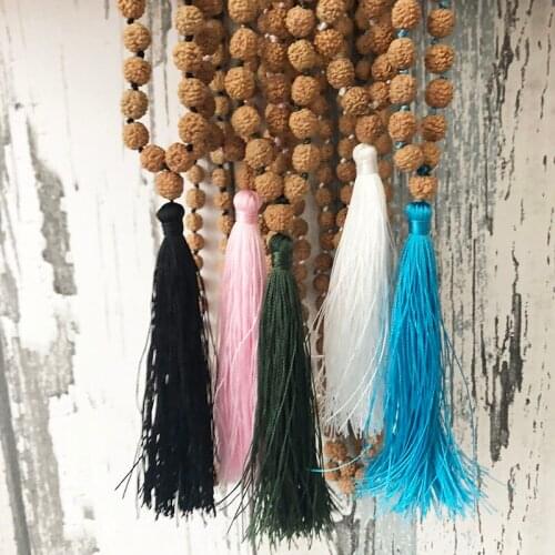 8mm Natural Rudraksha Beaded Necklace For Men Handmade Knotted Bodhi Seed 108 Mala Necklace Multicolor Tassel Necklaces Women