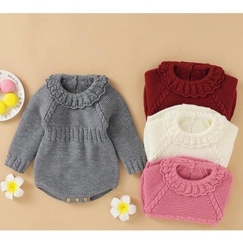 Autumn Winter Kids Baby Clothes Rompers Infant Baby Girl Pure Color Long Sleeve Knit Jumpsuit Newborn Baby Girl Rompers