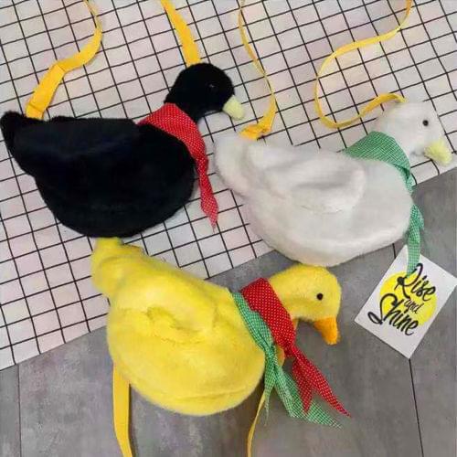 Girls' Plush Duck Shoulder Bag Kids Cute Cartoon Animal Shape Crossbody Holder Casual Zipper Messenger Storage Bag