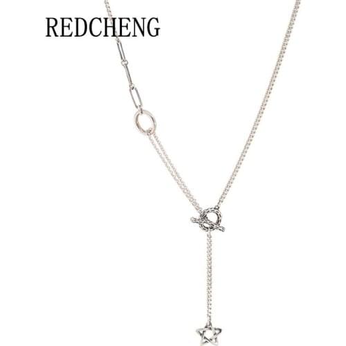 REDCHENG 925 Sterling Silver Pentagram Tassel Necklaces for Women New Fashion Simple Creative OT Buckle Party Fine Jewelry Gifts
