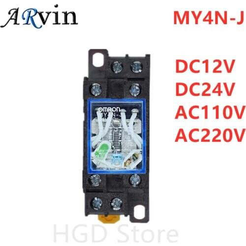 1 set MY4NJ small Electromagnetic relay Power Relay DC12V DC24V AC110V AC220V Coil 4NO 4NC DIN Rail 14 pins + Base Mini relay