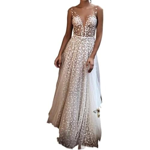 Spaghetti Strap Backless Sexy Mesh Embroidery Long Dress Party Off Shoulder Summer Maxi Dress White Dress Women New