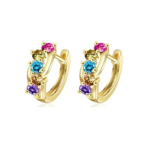 SIPENGJEL Fashion Rainbow Zircon Huggies Hoop Earrings Geometric Round Wedding Earrings For Women Jewelry