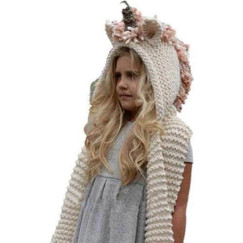 Fashion Girls Hat Hooded Scarf Set Winter Girls Pink Green Color Knitted Hat Scarf Set Toddler Girl Boy High Quality Warm Caps