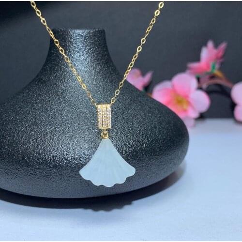 SHILOVEM 18k yellow gold real natural white Jasper pendants Christmas Gift fine Jewelry plant wedding no necklace mymz1416999hby