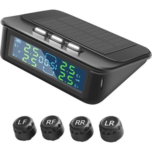 Hot Wireless Car TPMS+4 Sensors LCD Tire Pressure Sensors Monitoring System Tyre Temperature Alarm+Clock Driver Fatigue Reminder