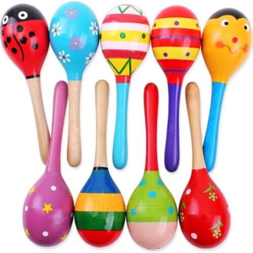 T5EC 1 Pc Interesting Small Funny Shaker Sand Hammer Toy Wooden Rattles Egg Shaker Kids (Random Color Pattern)
