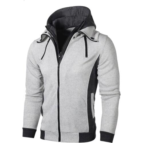 Mens Hoodie Casual Solid Color Long Sleeve Mens Turtleneck Hoodie Slim Double Zipper Hooded Cardigan Sweatshirt Mens Hoodie