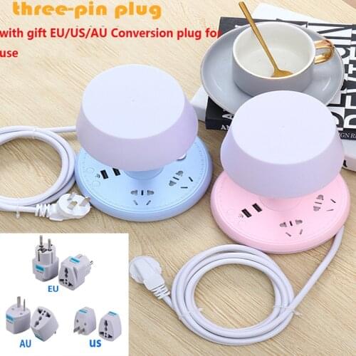 New EU/US/UK Power Strip 2 USB 4 Outlets Socket Plug Extension Cord 4.8M/2.8M/1.8M Sockets With desk lamp Gift Desktop Socket