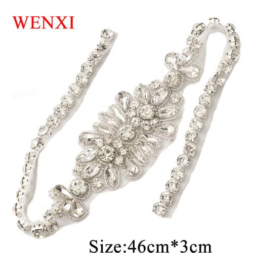 WENXI (5 pcs)Wholesale Bridal Hand Beaded Crystal Rhinestonesd Appliques Sewing On Bridal Sash Accessory DIY Made Crystal WX869