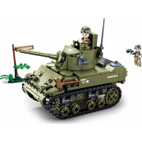 WW2 Normandy Landing US Army M5 Stirling Tank Weapon Building Blocks Sluban Military Soldier Bricks Classic Model Kids Toys Boys
