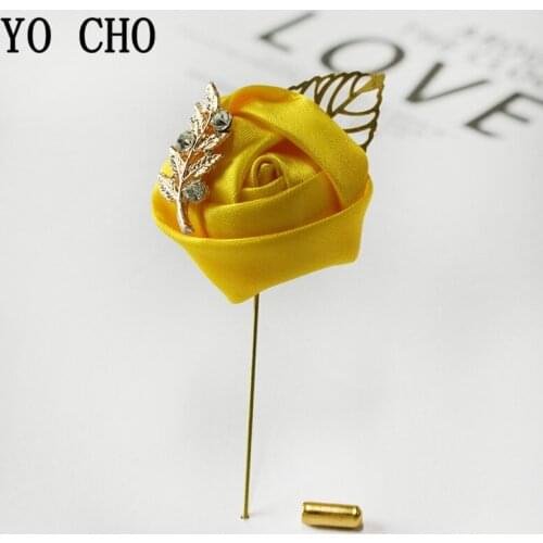 YO CHO Silk Rose Flowers Boutonniere Groomsman Wedding White Pink Boutonniere Corsage Pins Marriage Corsages Wedding Accessories