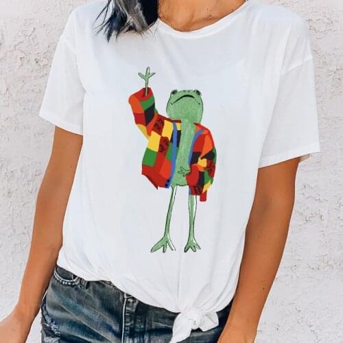 Women Tshirt Frog Cute Graphic Aesthetic female Tee Tops Harajuku Casual ladies T Shirt Summer Short sleeve tee shirt femme 2021