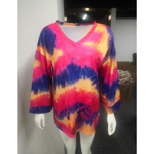 Tie Dye Shirt Tops For Women 2020 T Shirt Print Long Sleeve Tops V Neck Casual Tshirt Clothes Women Tye Dye Shirt