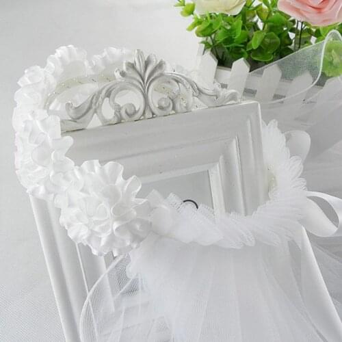 Women Bridal Veil White Flower Hair Wreath Garland Wedding Headband Crown Adjustable Lace Up Ribbon Bachelorette Party Accessory