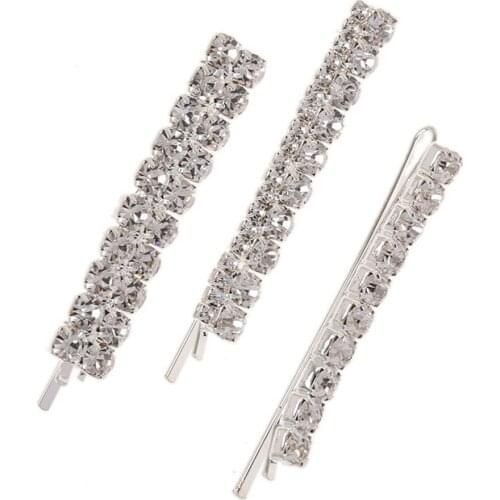 3 Set Korea Super Flash Diamond Hairpin Simple Temperament Crystal Side Clip Luxury Word Clip Female Hair Accessories