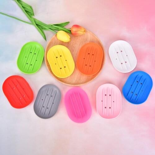 1pc Fashion Silicone Flexible Soap Dish Plate Bathroom Soap Holder Travel Holder Dish Candy Color Bathroom Soap Dish