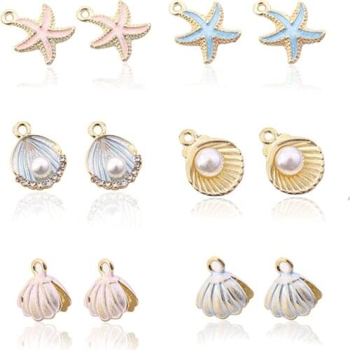 10pcs/set Colorful Shell Starfish Enamel Charms Pendants for Jewelry Making Bracelet Necklace Jewelry DIY Craft Accessories