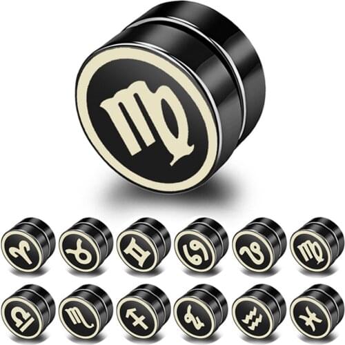 12 constellations non pierced brinco Black stainless steel stud earring for man women punk magnetic boucle d oreille jewelry
