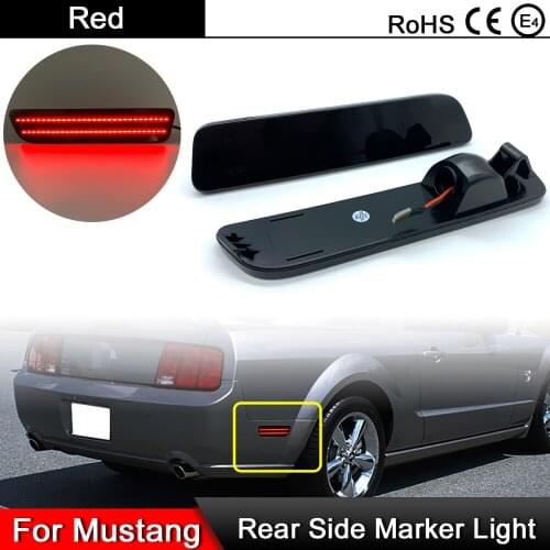 2Pcs Smoked Lens Red Lights LED Rear Bumper Reflector Side Marker Lamp For Ford Mustang 2005-2009