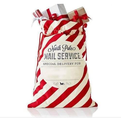 20 PCS Christmas Santa Sack Gift Bag Red Stripe Drawstring Canvas Bauble Christmas Ornaments Xmas New Year Candy Bag