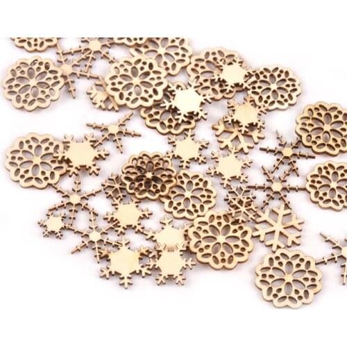 30Pcs Mix Handicrafts Christmas Snowflake Pattern Wood DIY Crafts For Wooden Ornaments Home Decor Embellishment 12-25mm M1902