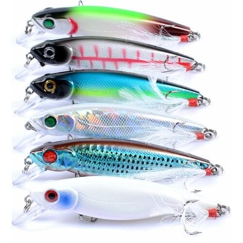 8g Fishing Lures Wobblers with Feather Hooks Crankbait Floating Minnow 7.5cm Swimbait Artificial Fishing Bait Pike Bass Jerkbait