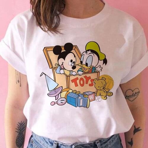 Disney Creative Graphic Womens Tshirt Baby Mickey Mouse and Donald Duck Cute T shirt For Girl Russia Popular футболка женская
