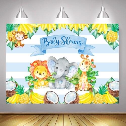 Jungle Baby Shower Backdrop for Photocall Forest Safari Animals Fruit Party Photo Background Newborn Kids Birthday Photography
