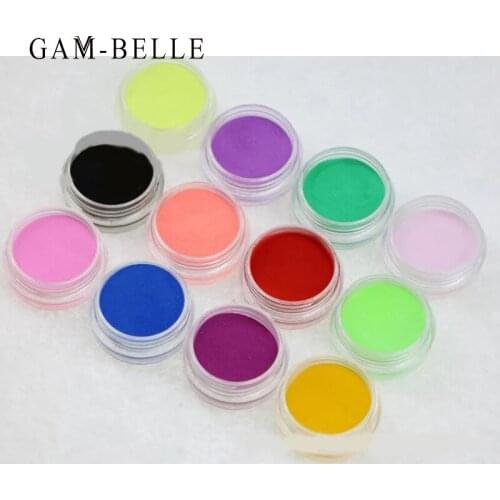 GAM-BELLE 12 Color/Set Acrylic Nail Powder Set Carving Pattern 3D Nail Extension Builder Chrome Dipping Powder Manicure Tool