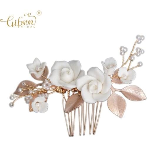 Wedding Bridal Hair Comb Jewelry Handcrafted Hair Accessories With Beautiful Flowers Pearl Babys Breath Accents