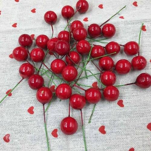 100Pcs Artificial Cherries Berries Red Simulation Foam Berry Fake Cherry Bacca Ornaments Christmas Party Props Decor Supplies