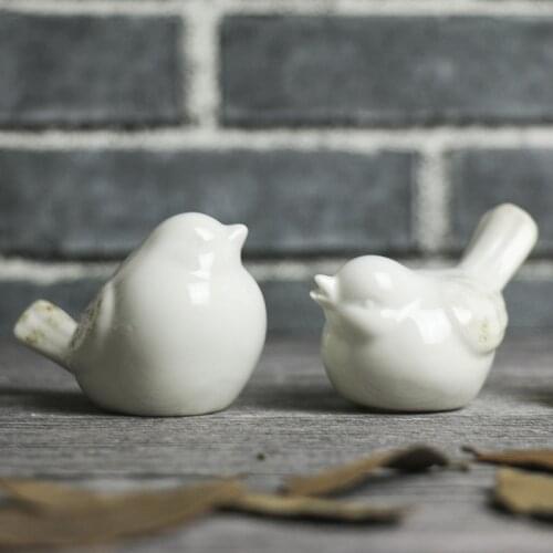 2pcs/set Nordic Ceramic Birds for Wedding Decoration Home Cabinet Ornaments White Statue Children Gift Figurines Glaze Craft