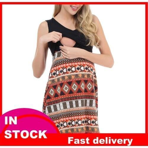 Splicing Print Dresses Nursing Women Maternity Dresses Summer Dresses For Pregnant V-neck Sleeveless Dress Ropa Maternal