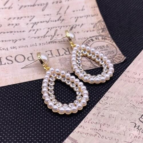 Korean Fashion Synthesis Pearl Round Bead Alloy Drop Earrings for Women Vintage Geometric Acrylic Dangle Hanging Girl Jewelry