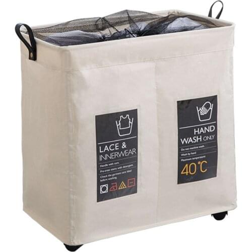 Dirty Clothes Storage Basket 2 Grids Dirty Clothes Organizer Basket Collapsible Large Laundry Hamper Waterproof Laundry Basket