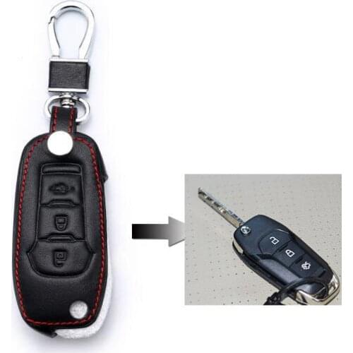 Leather Key Case For Car 3 Buttons flip folding key cover For ford fusion Mondeo EVEREST Ecosport Ranger Escape