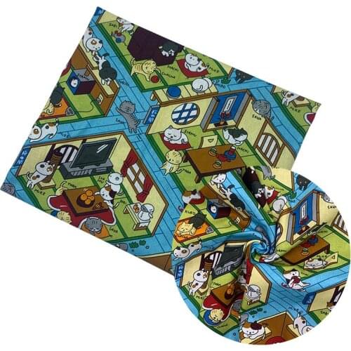 Beautiful Digital Printing 100% Cotton Fabric Blue Bottom Lovely Cat Pattern Sewing Material Children Fabric Diy Shirt Clothing