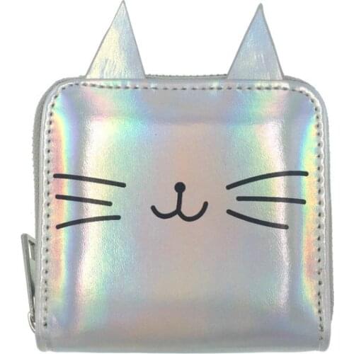 Hot Sale European and American Laser Short Wallet Female PU Small Purse Childrens Bag Cute Cat Ear Leather Clutch Coin Purse