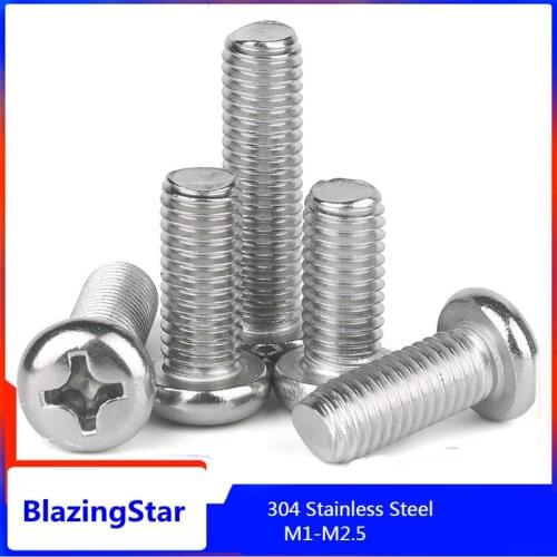 M1 M1.2 M1.4 M1.6 M2 M2.5 304 Stainless Steel Kruis Inbouw Pan Kop Phillips Schroeven Screw Pan Head Cross Machine Bolt