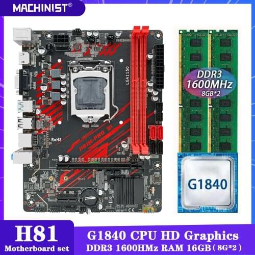 MACHINIST H81 Motherboard Kit With Intel Celeron G1840 LGA 1150 CPU DDR3 16GB(2*8GB) 1600MHz RAM Memory SATA NGFF M.2 H81-PRO-S1