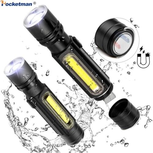 5000LM Multifunctional LED Flashlight USB Rechargeable battery Powerful T6 torch Side COB Light linterna tail magnet Work Light